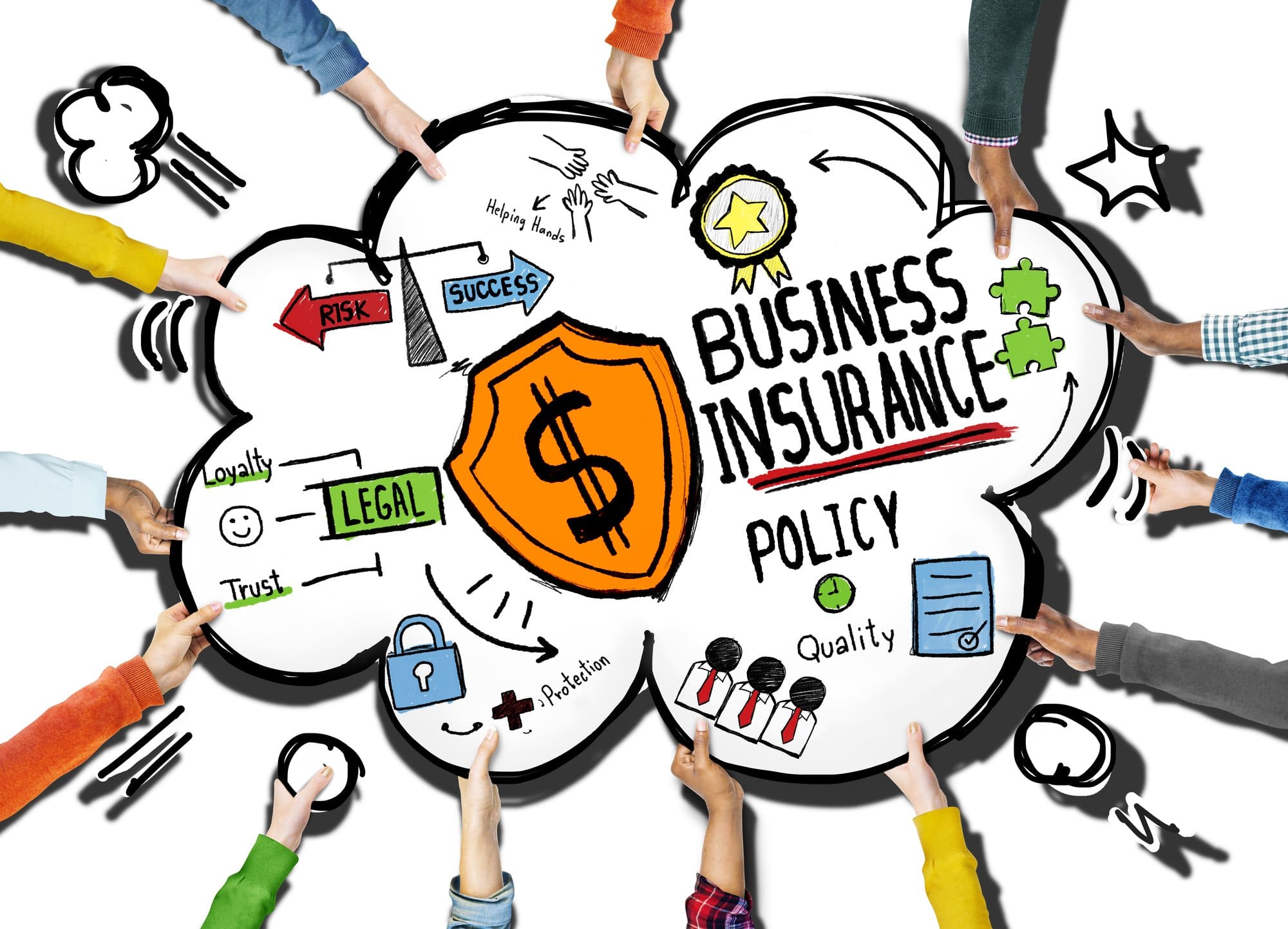 Hands of people holding business insurance policy concept