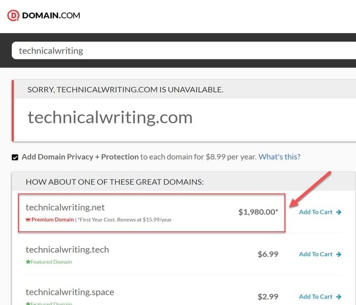 Choosing an available domain name for a website