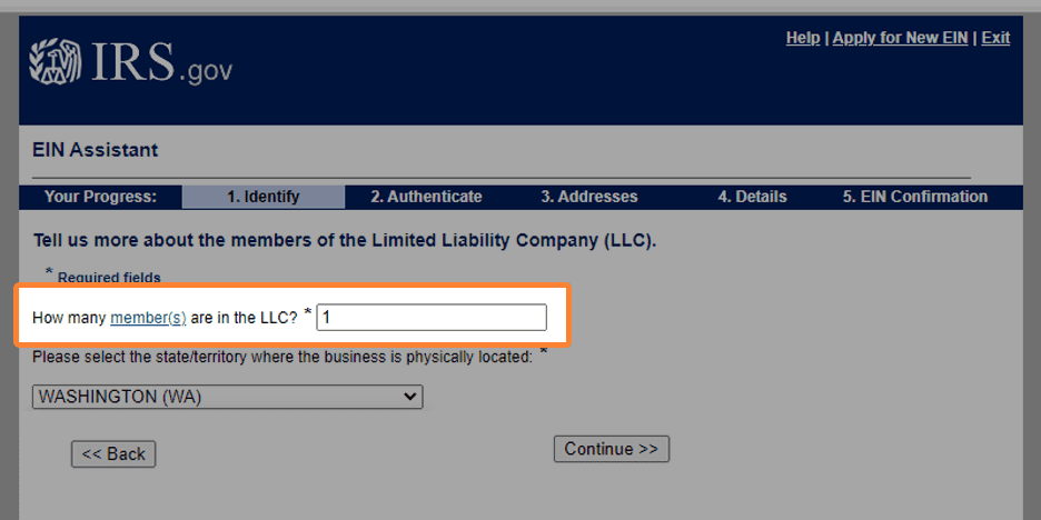 An online form asking for number of employees