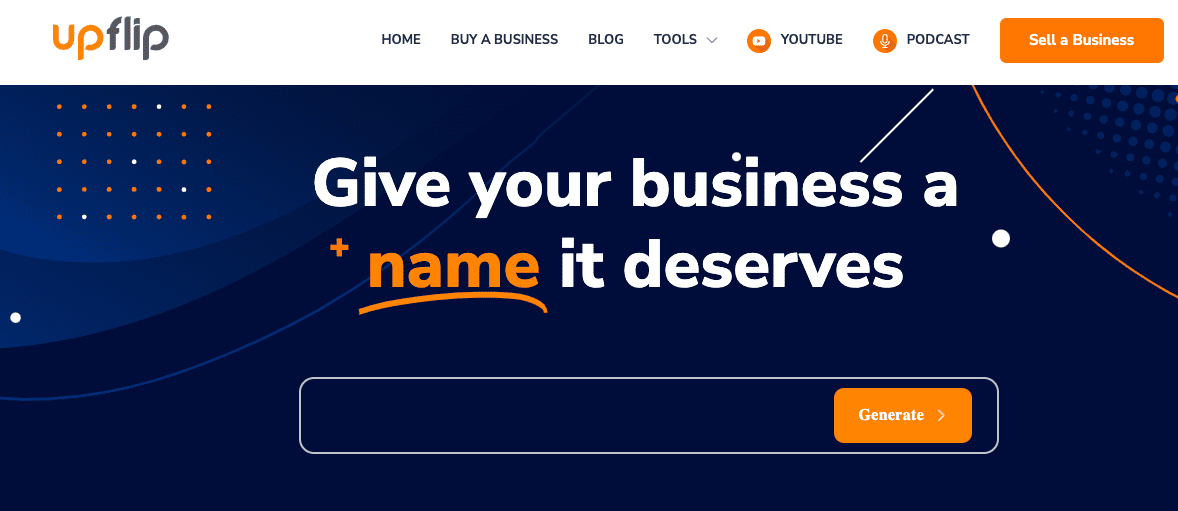 Business name generator from UpFlip website