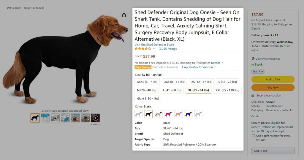 Dog clothing product info