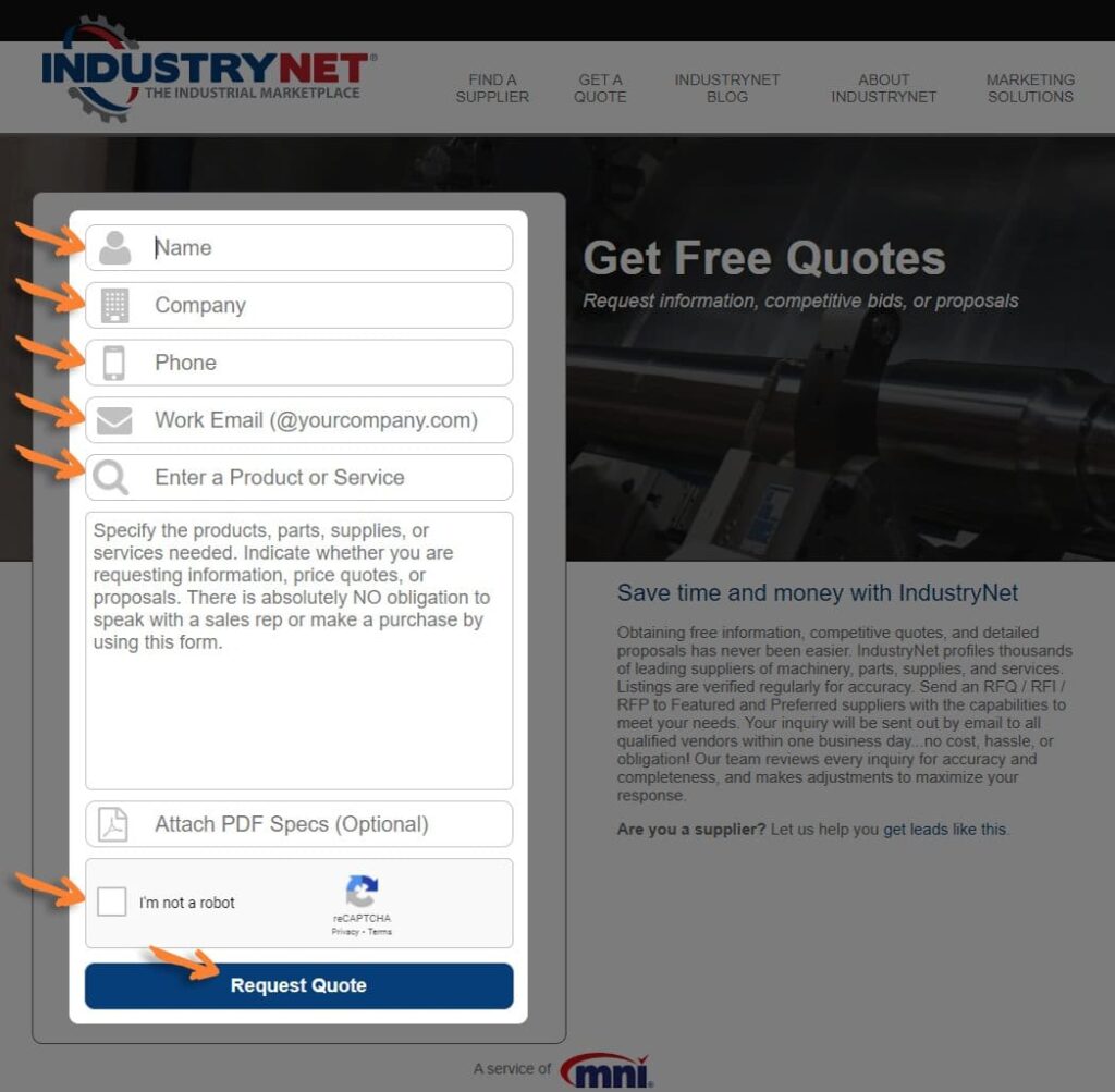 Industrynet registration screenshot