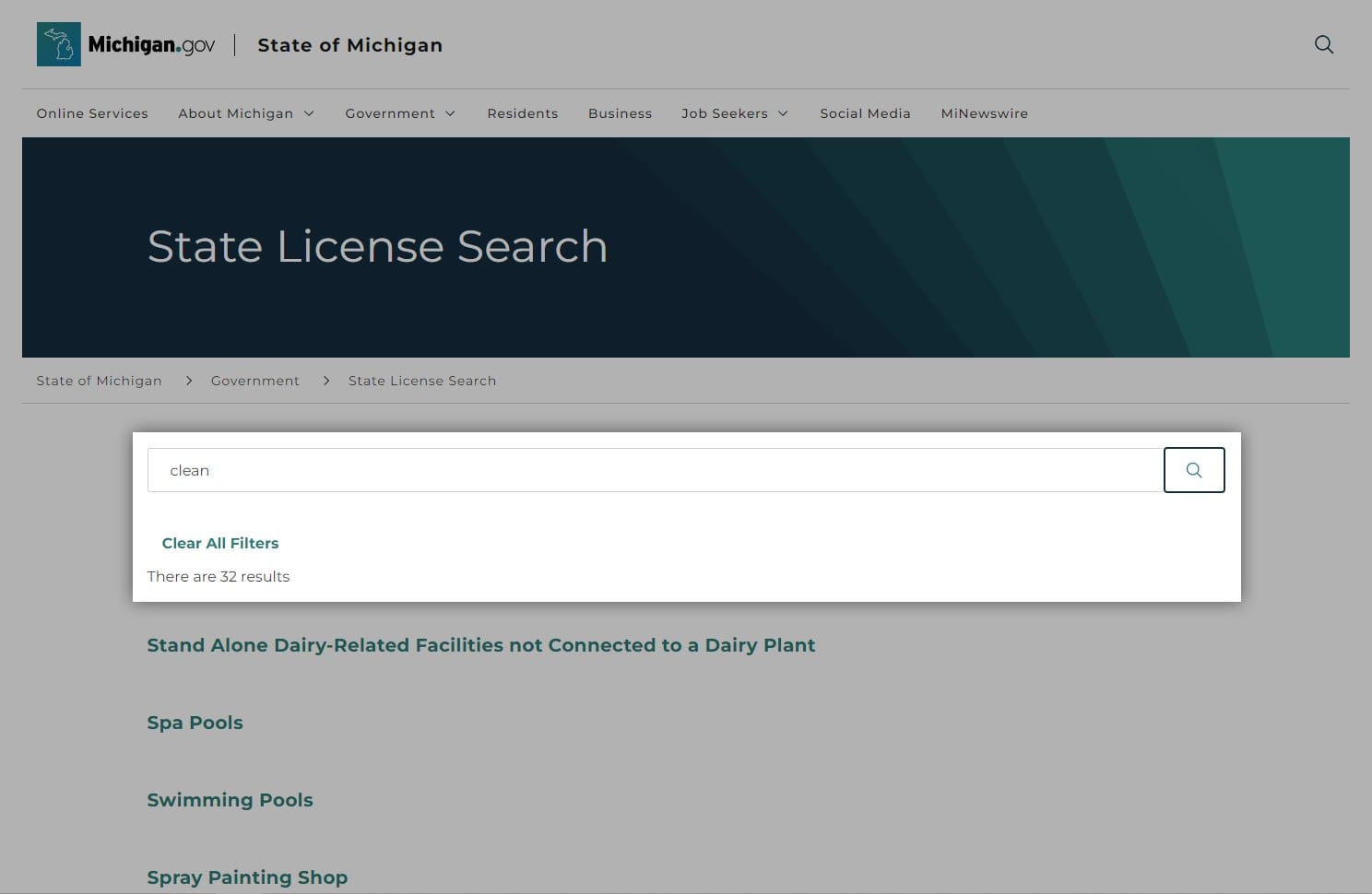 Screenshot of Michigan.gov website