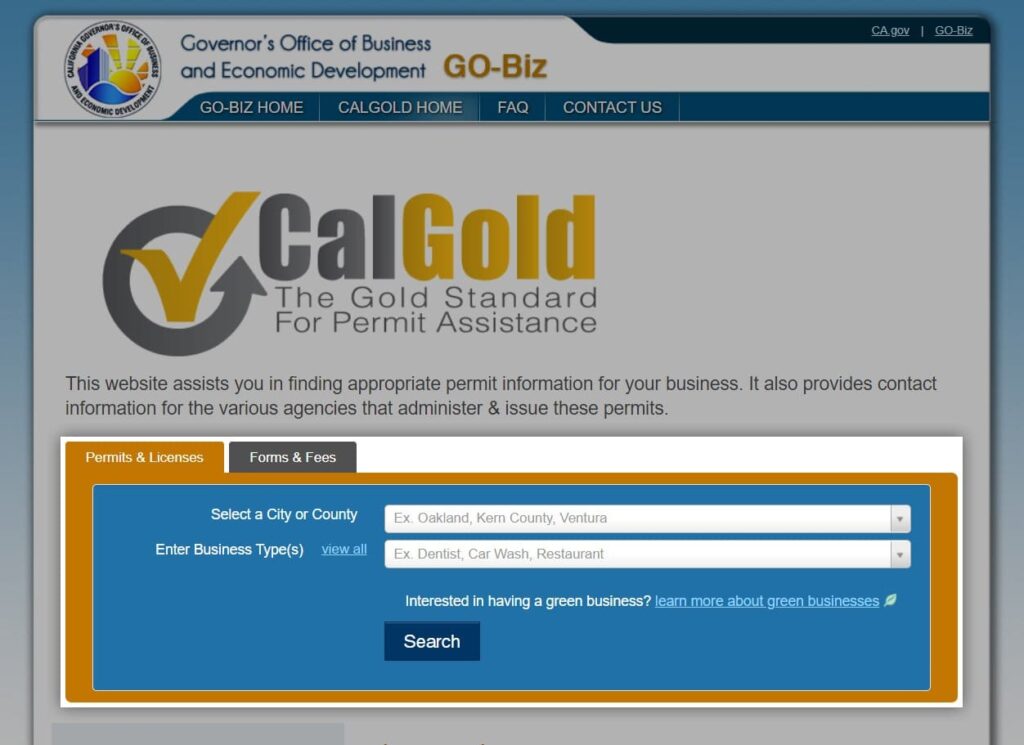 Screenshot of calgold.ca.gov website