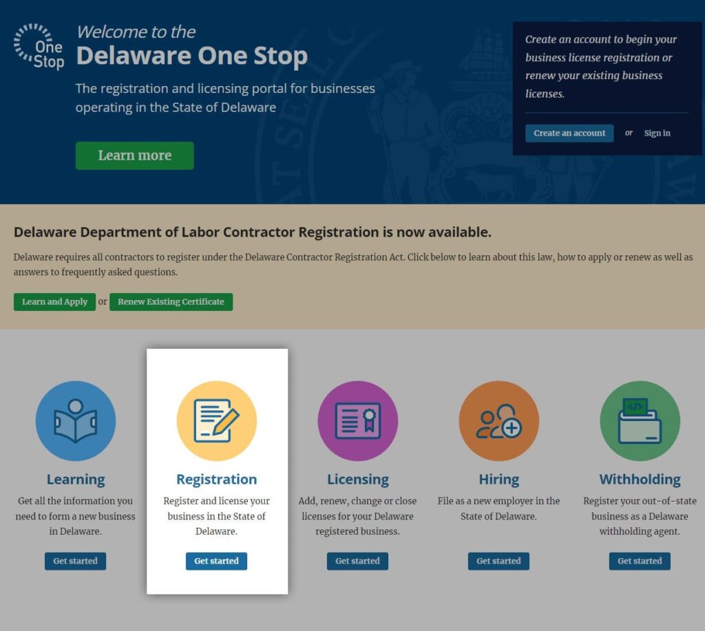 Screenshot of onestopdelaware website