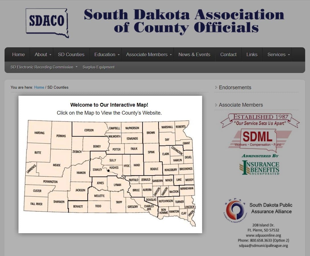 Screenshot of sdcounties.org website