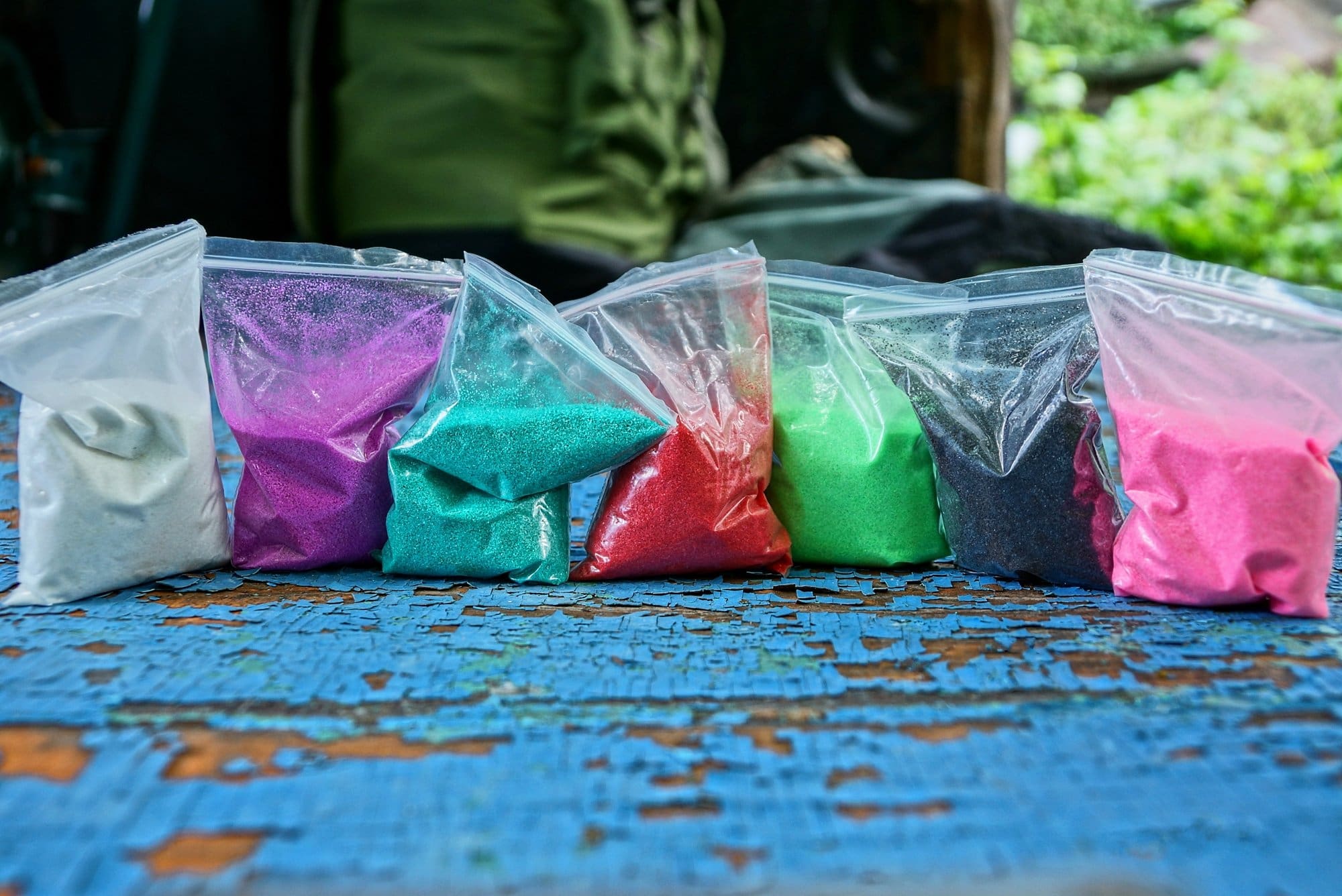 Colored sand on table