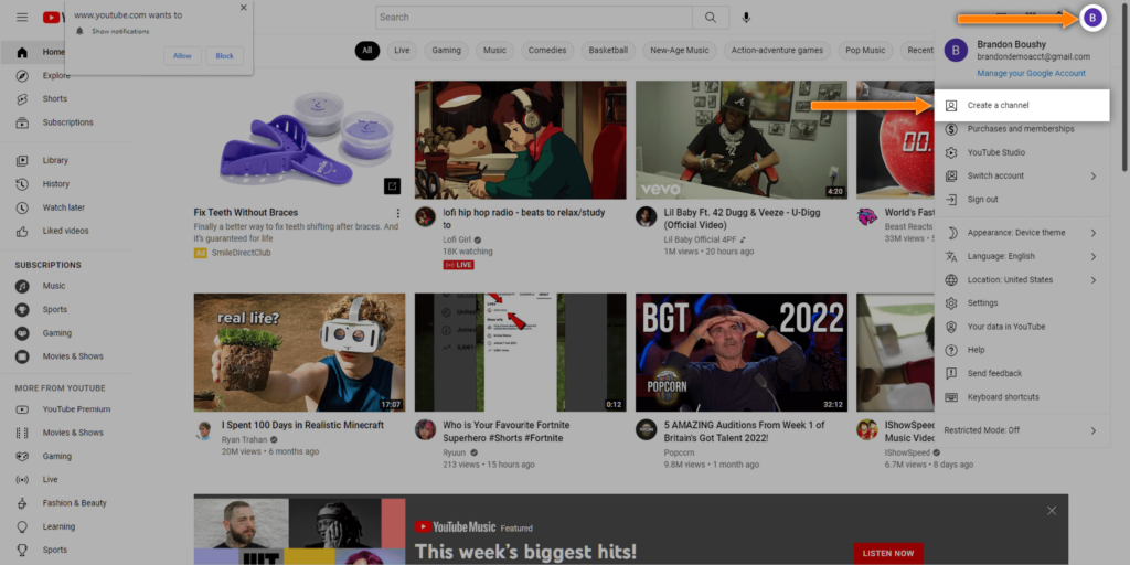 Screenshot-of-creating-a-channel-in-Youtube-website