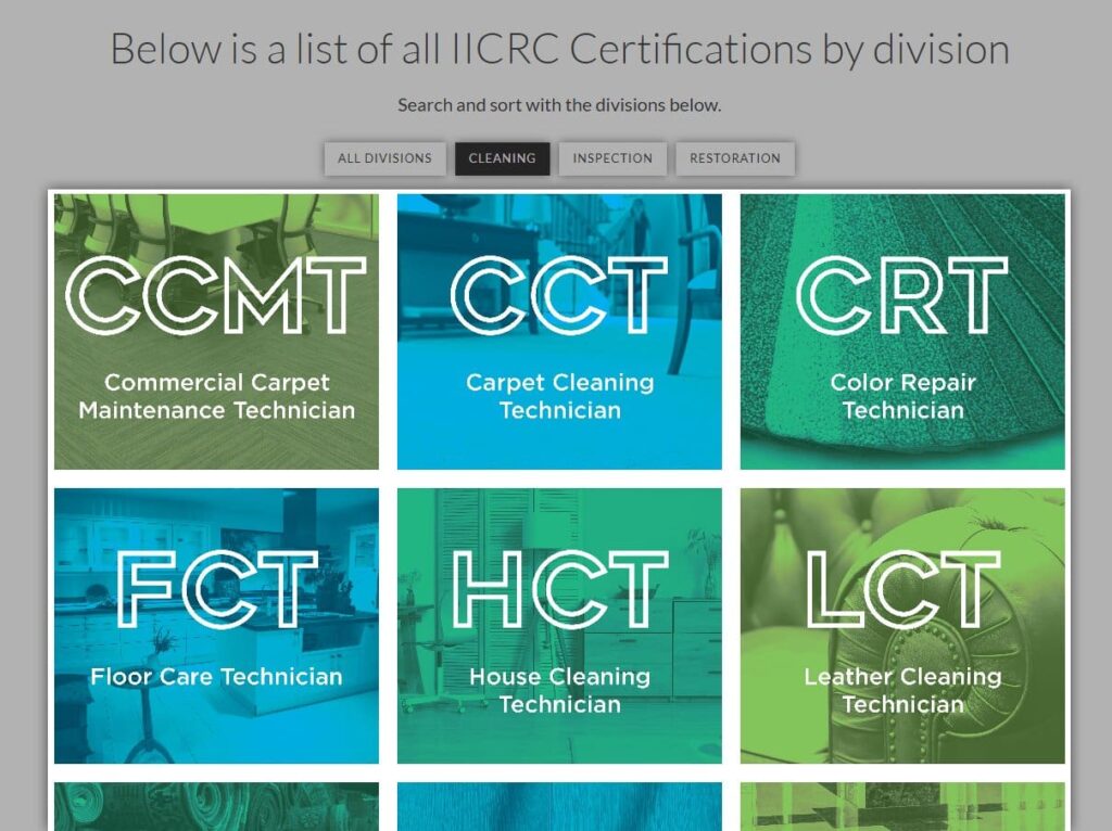 Screenshot of IICRC website