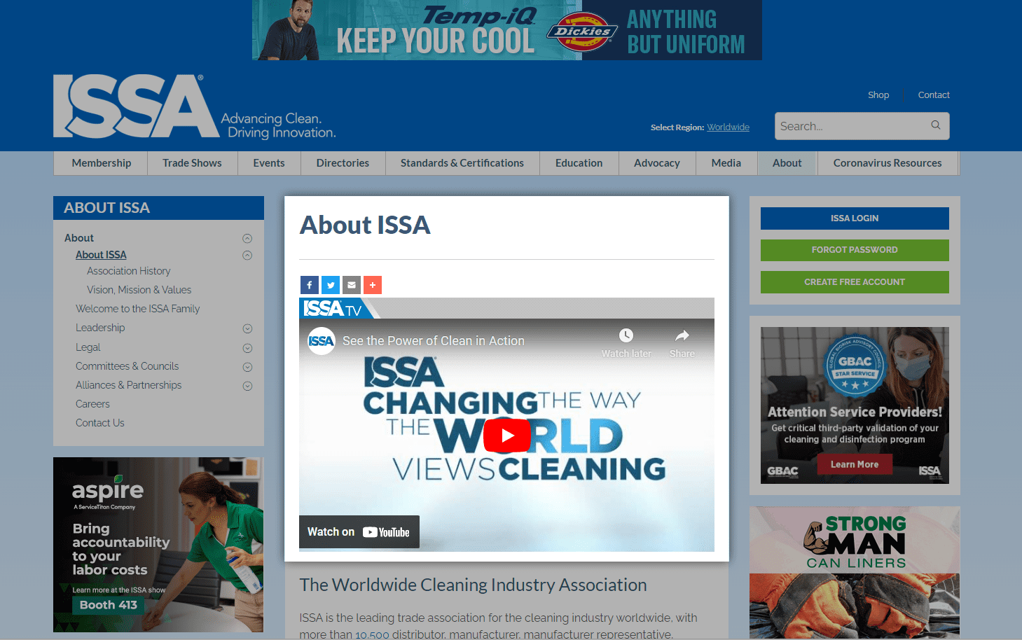 Screenshot of ISSA website