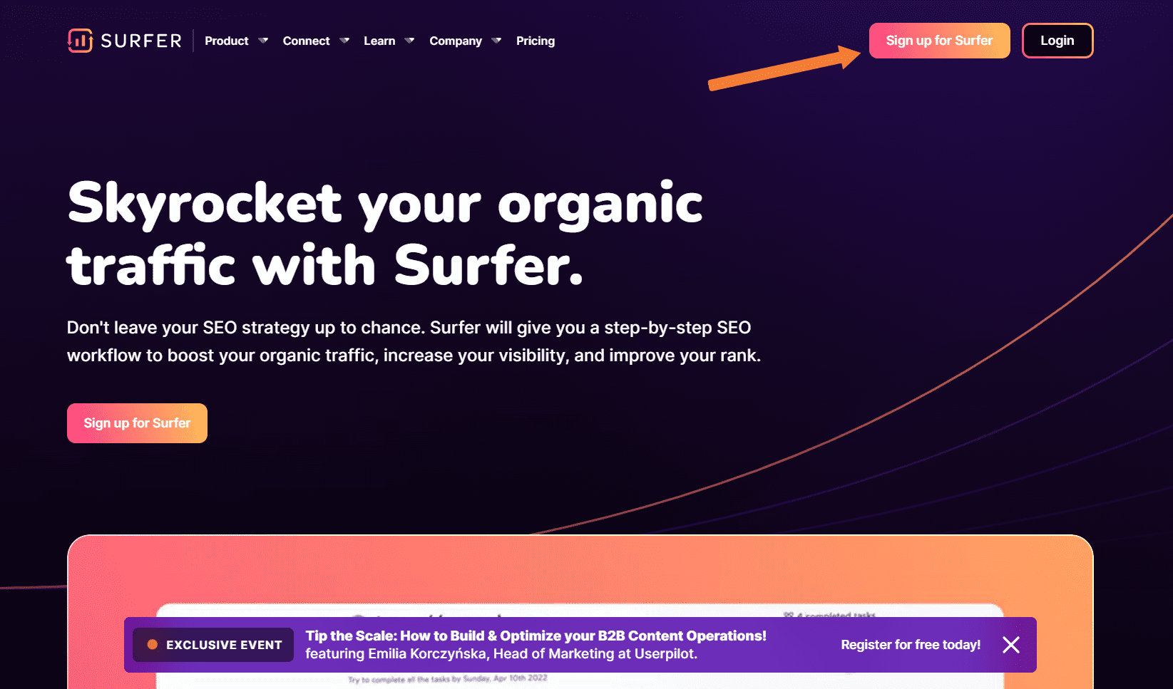 Screenshot of SurferSeo website