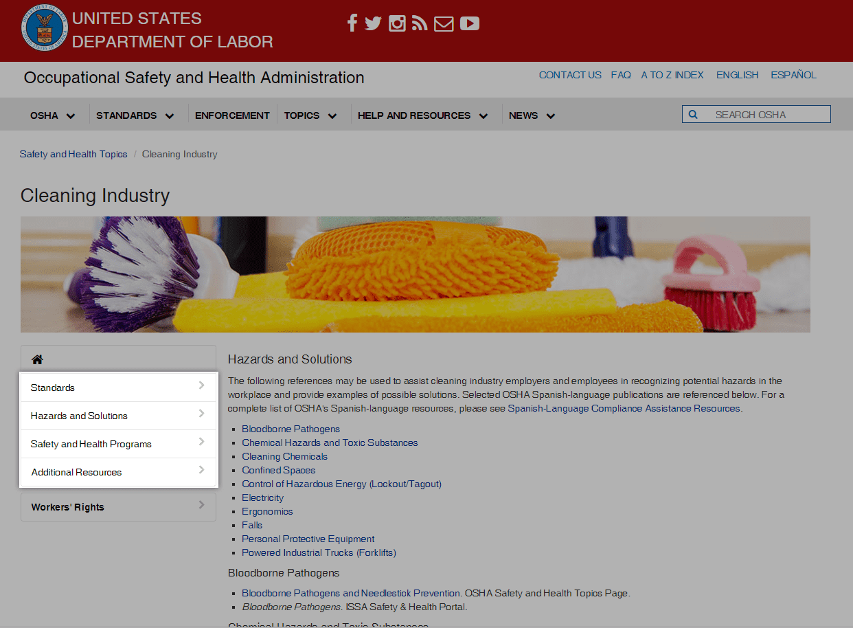 Screenshot of United States Department of Labor website
