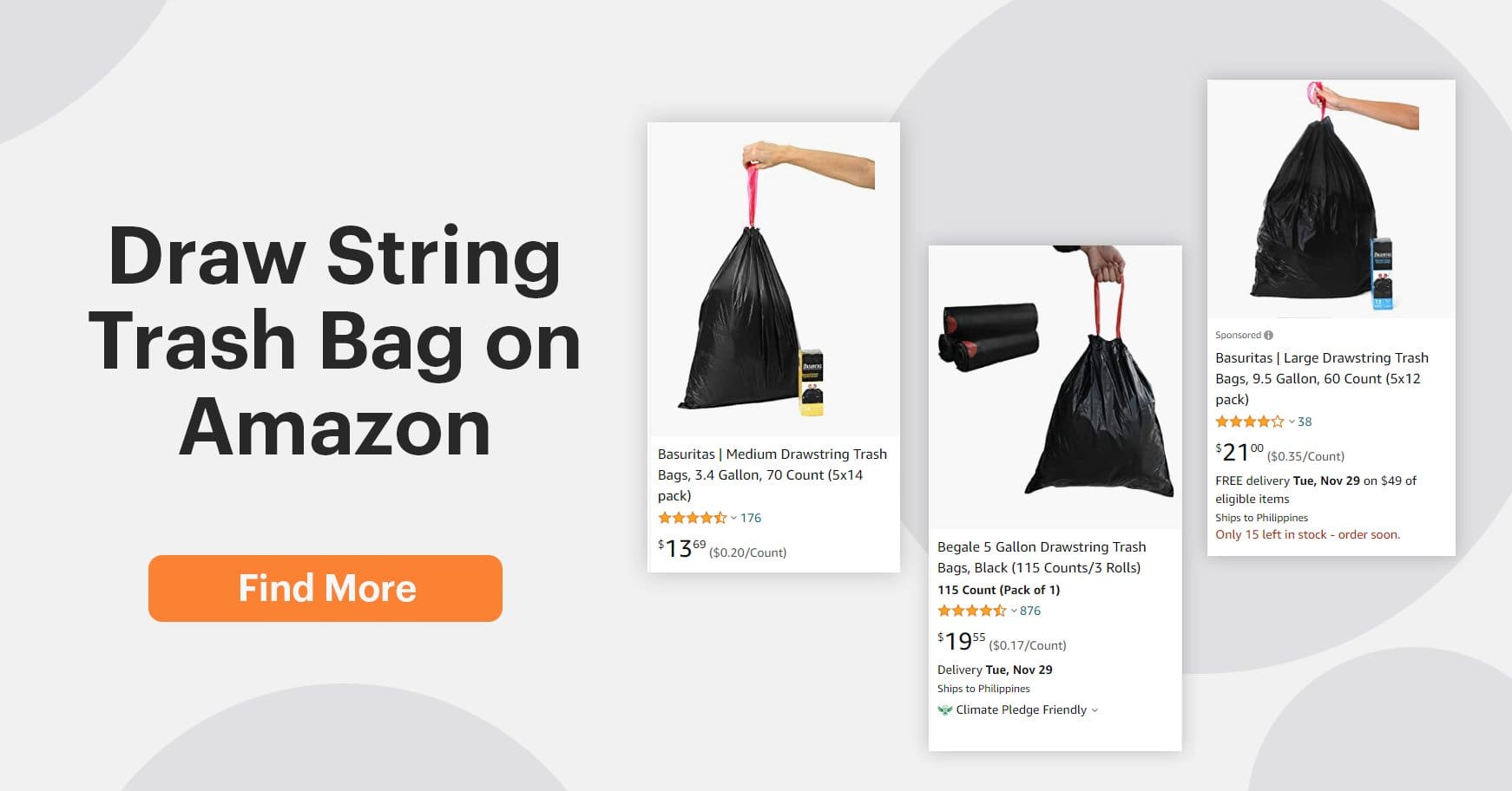 Screenshot of drawstring trash bag from Amazon website