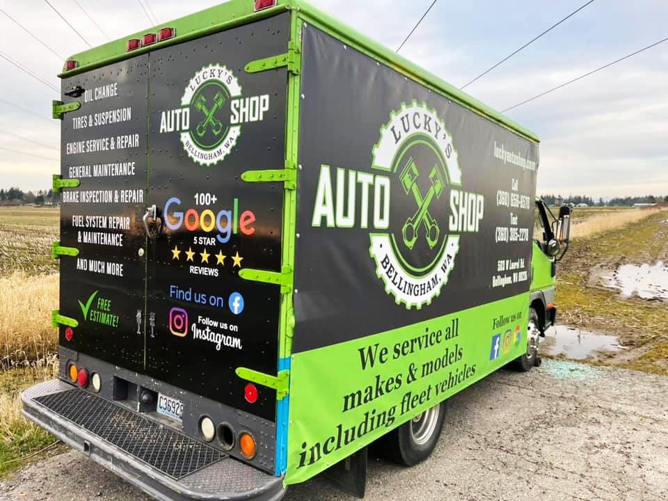 Truck with Lucky's Autoshop branding