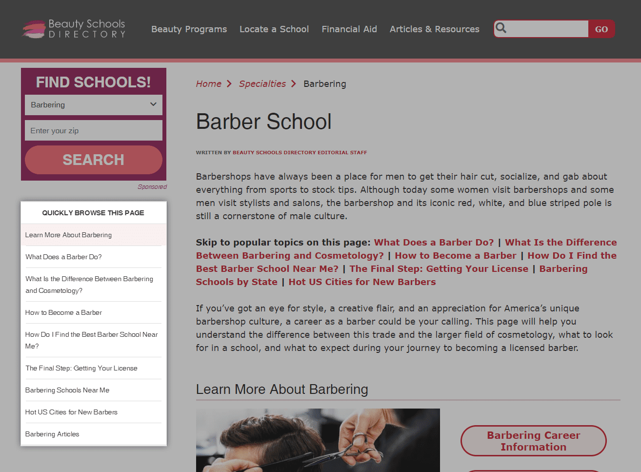 Screenshot of beautyschoolsdirectory website