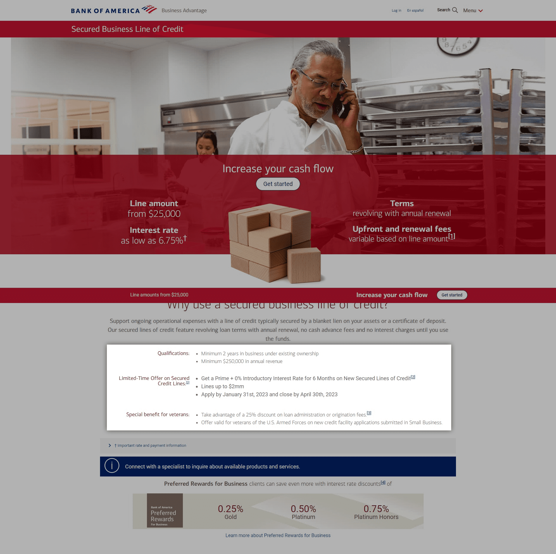 Screenshot of Bank of America website