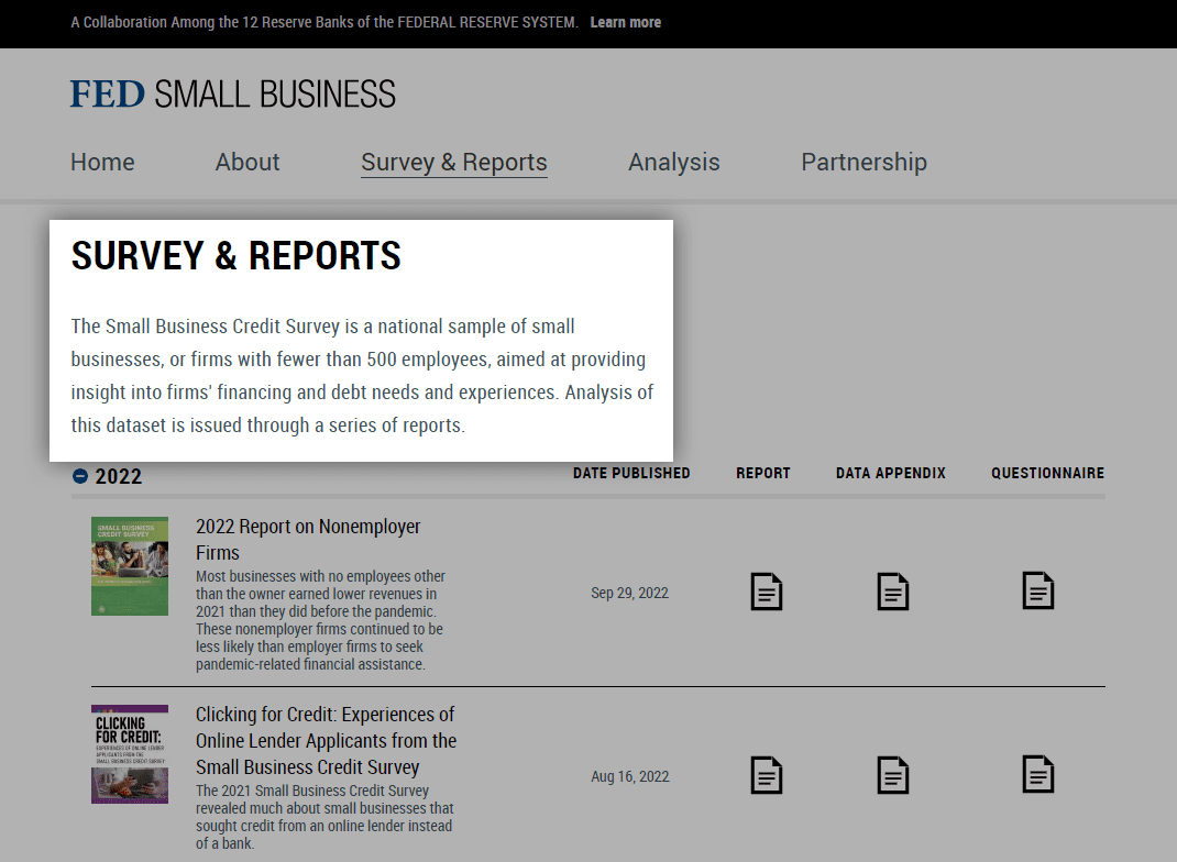 Screenshot of Fed Small Business website