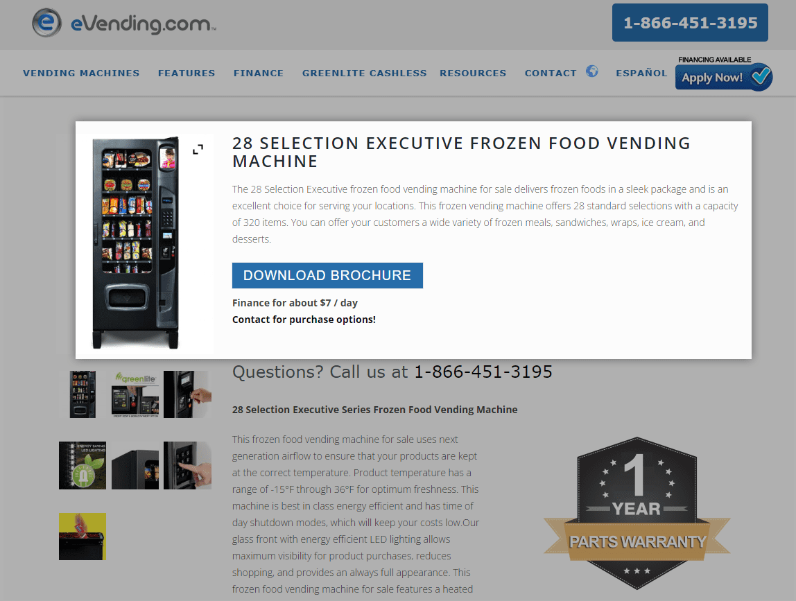Screenshot of evending website