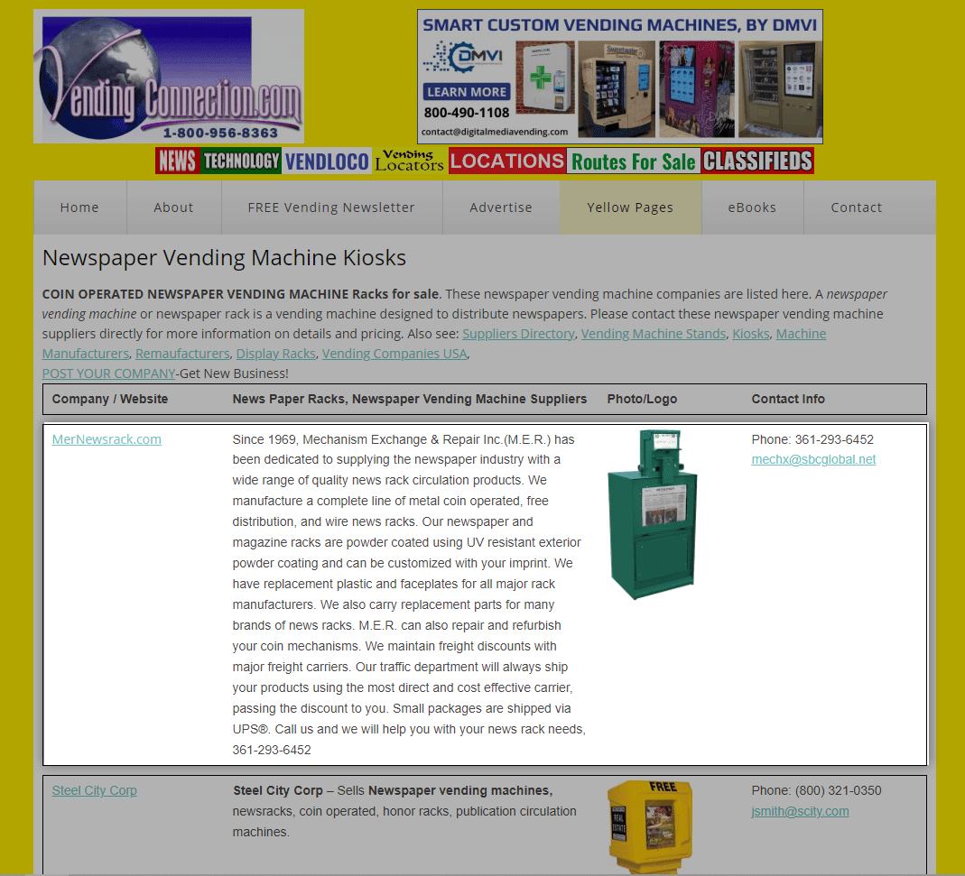 Screenshot of vendingconnection website