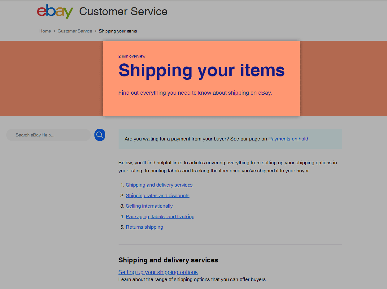 Screenshot of eBay customer service