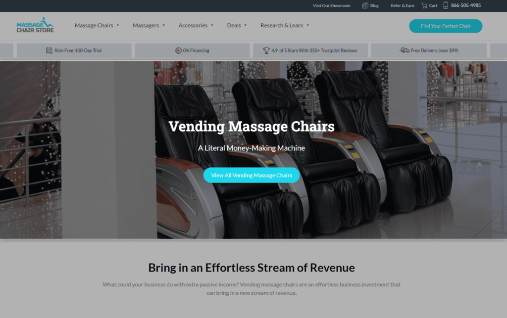 Screenshot of massage chair store website
