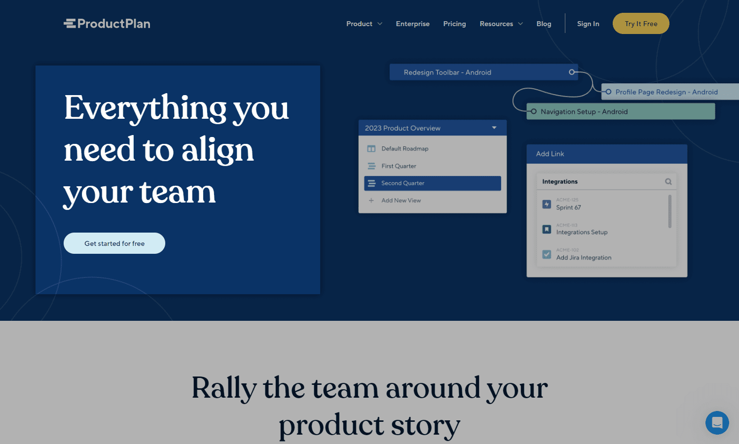 Screenshot of productplan website