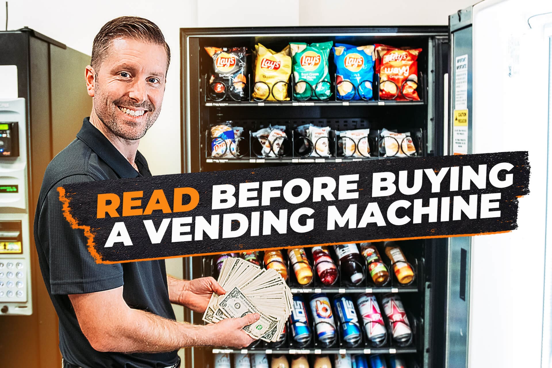 Man in front of an open vending machine
