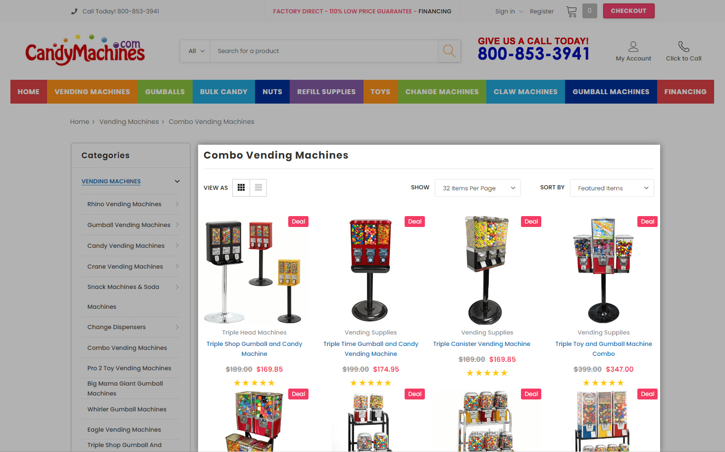 Screenshot of bulk vending machine from candymachines.com website