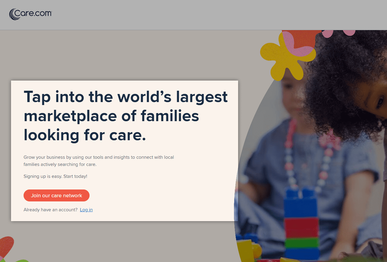 Screenshot of care.com website