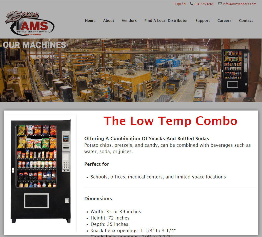 Screenshot of low temp combo from ams website