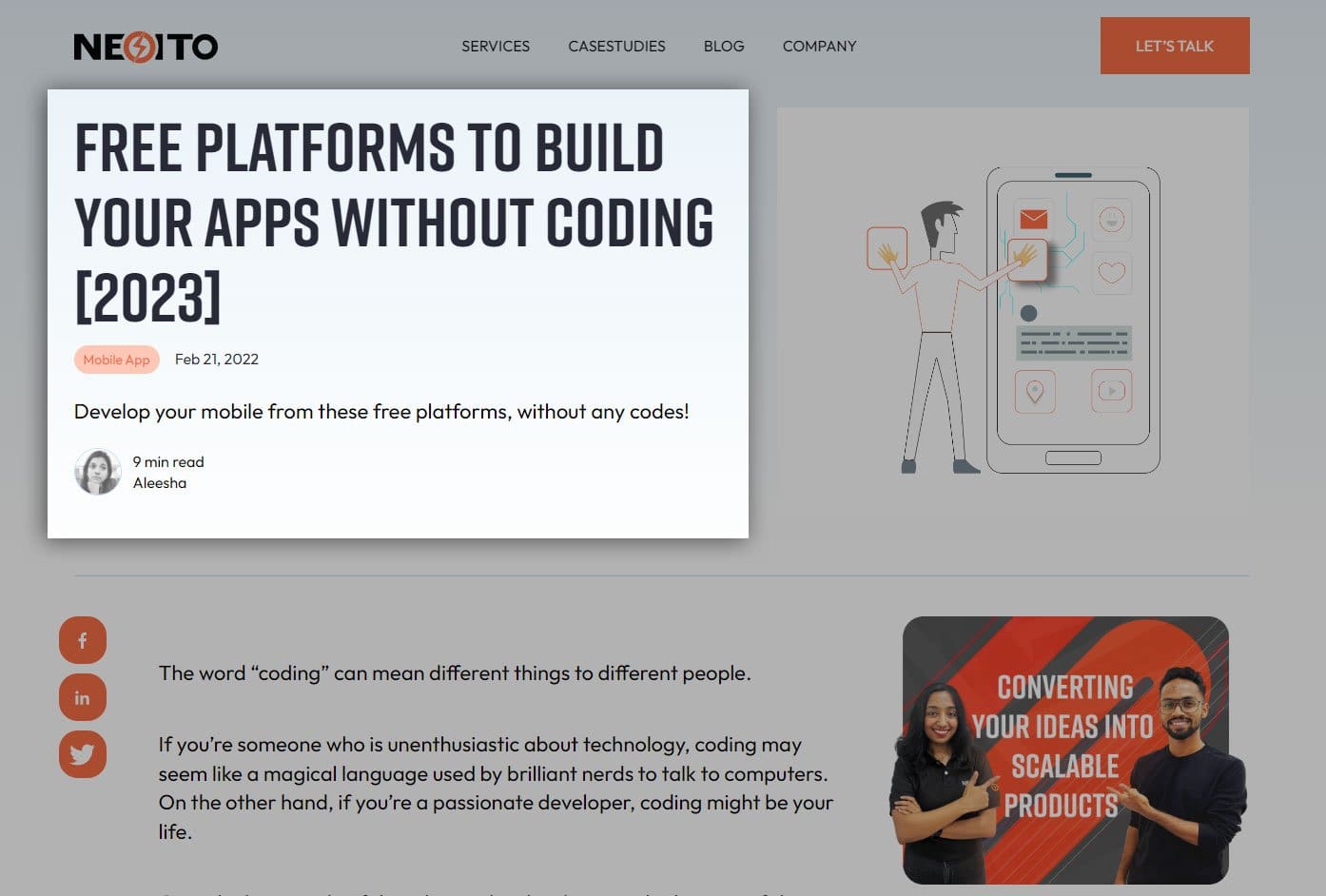 screenshot of mobile developer apps from neoito website