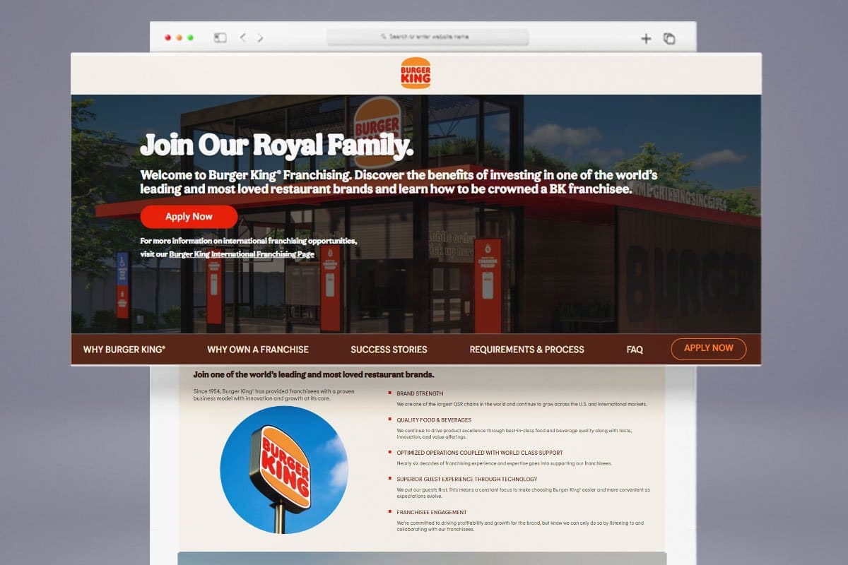 Screenshot of franchising page from bk.com website 