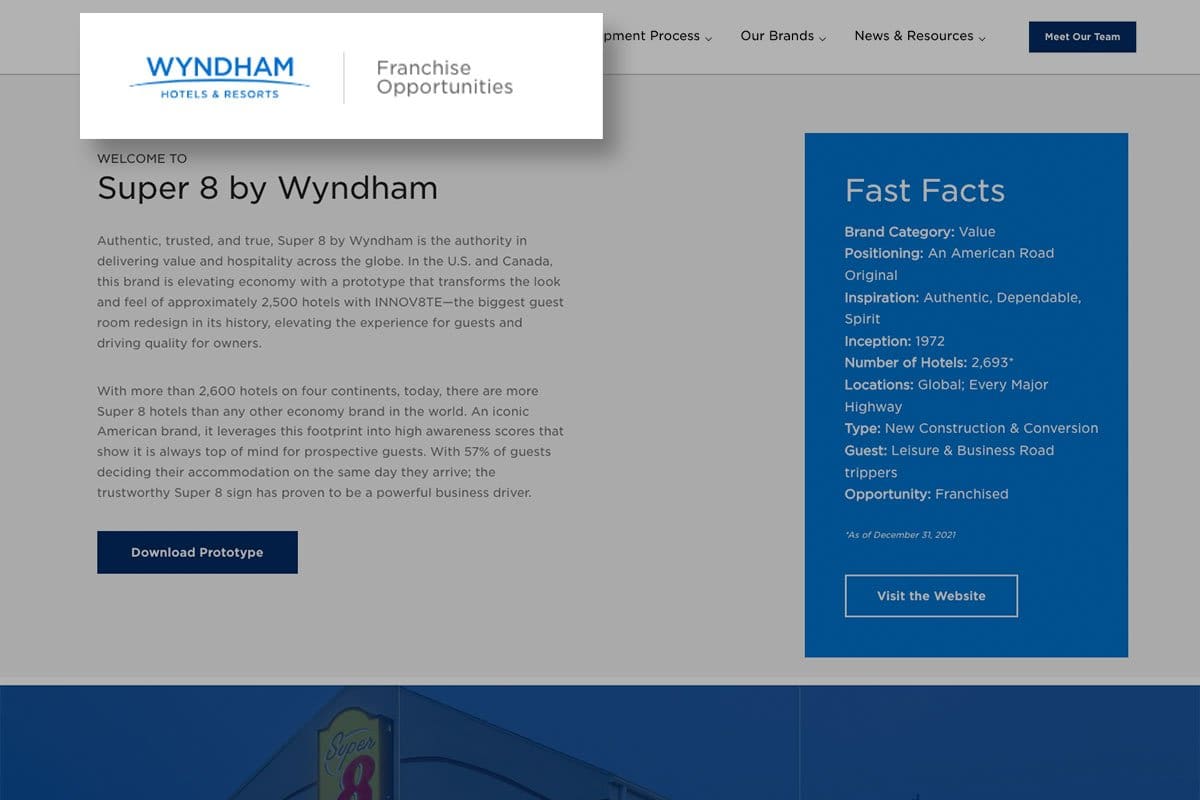 screenshot of hotel franchise from wyndhamhotels website