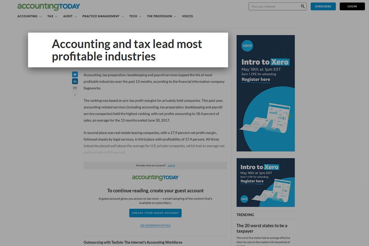 screenshot of accounting and tax from accountingtoday website