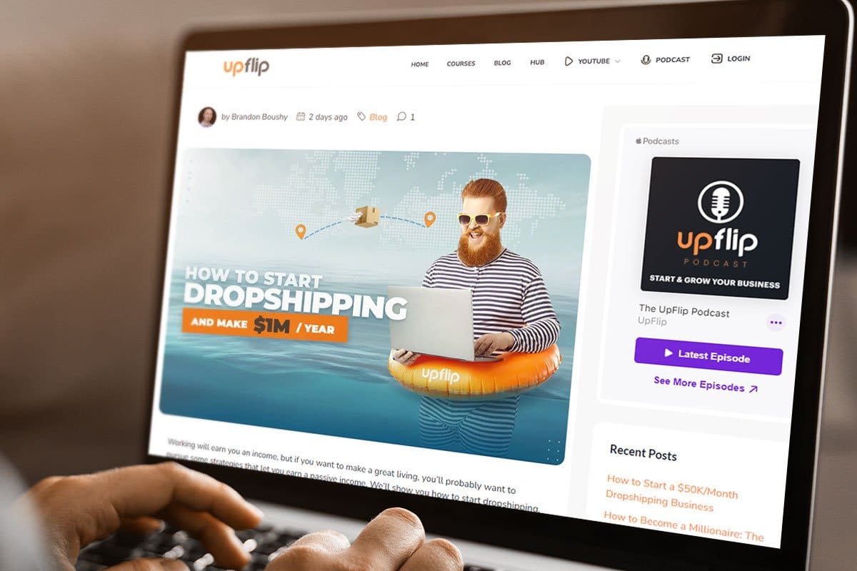 Screenshot of dropshipping business from upflip website