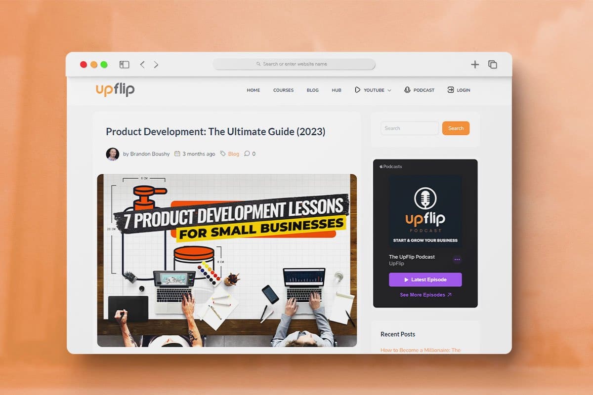 screenshot of product development article from upflip website