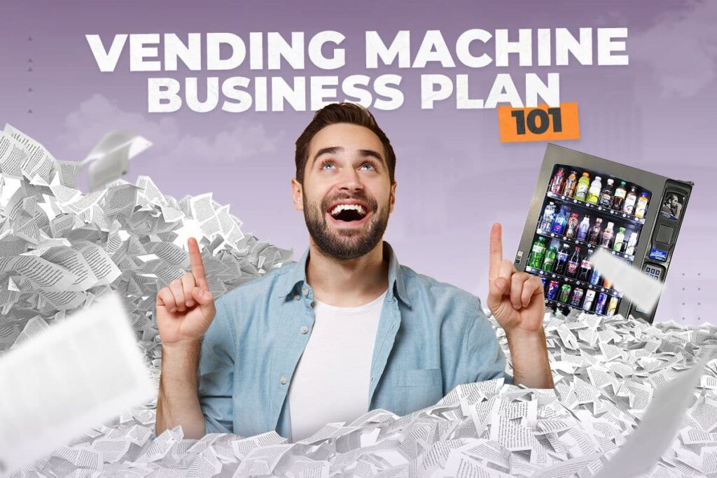 Happy business owner introducing Vending Machine Business Plan 101