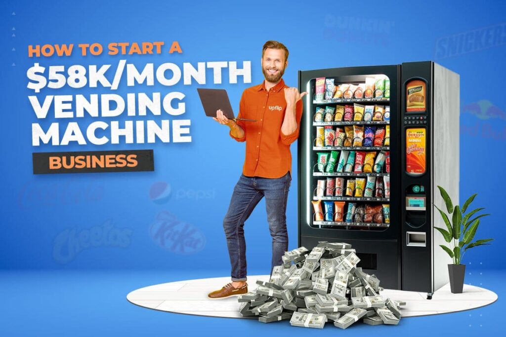 Man standing next to vending machine