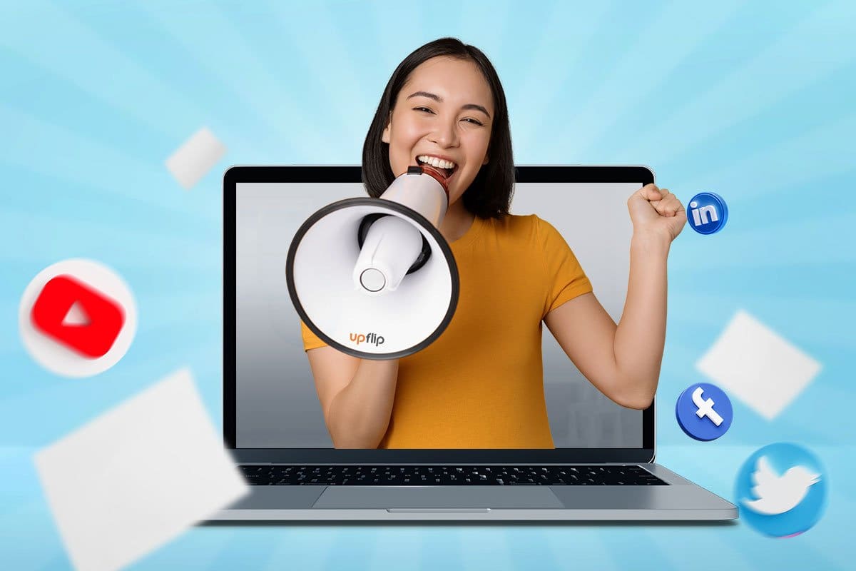 Young woman advertising with a megaphone