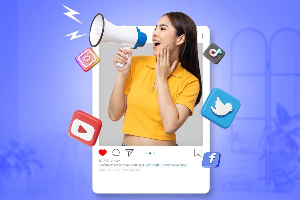 Concept of an influencer sharing unique affiliate link on Instagram
