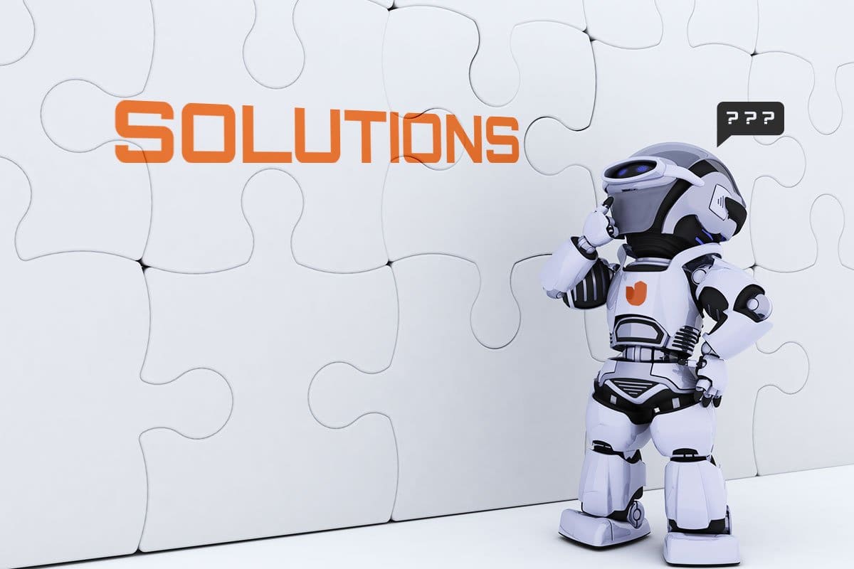 Robot looking at puzzle representing innovation, ideas, and solutions