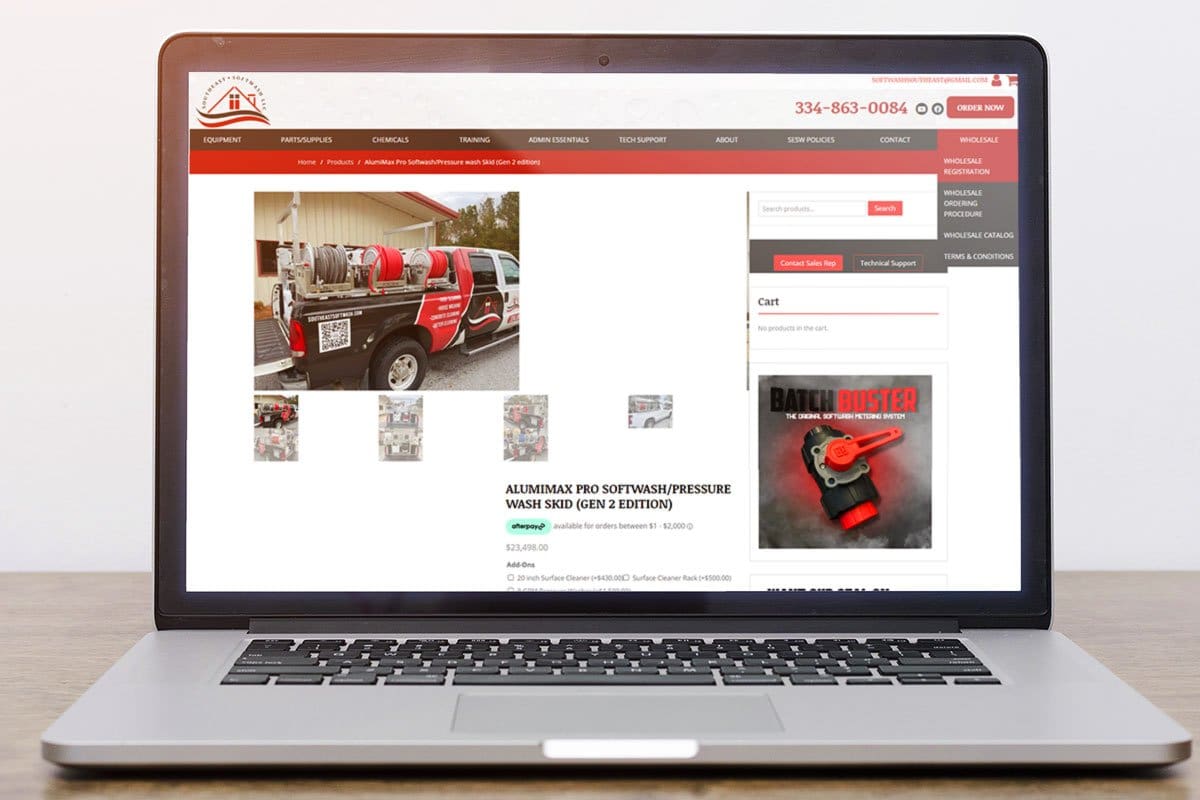 Best Pressure Washer Trailer Setup (2025) 14 Southeast Softwash pressure cleaning website homepage on a laptop