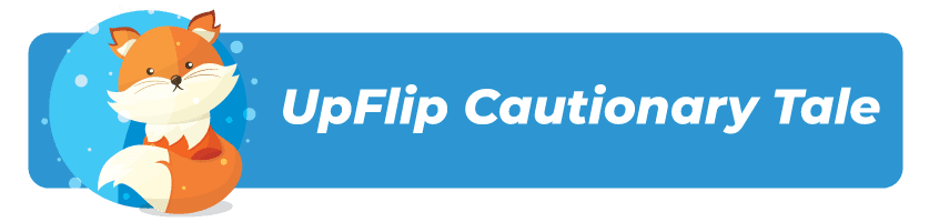 UpFlip Cautionary Tale logo with small fox