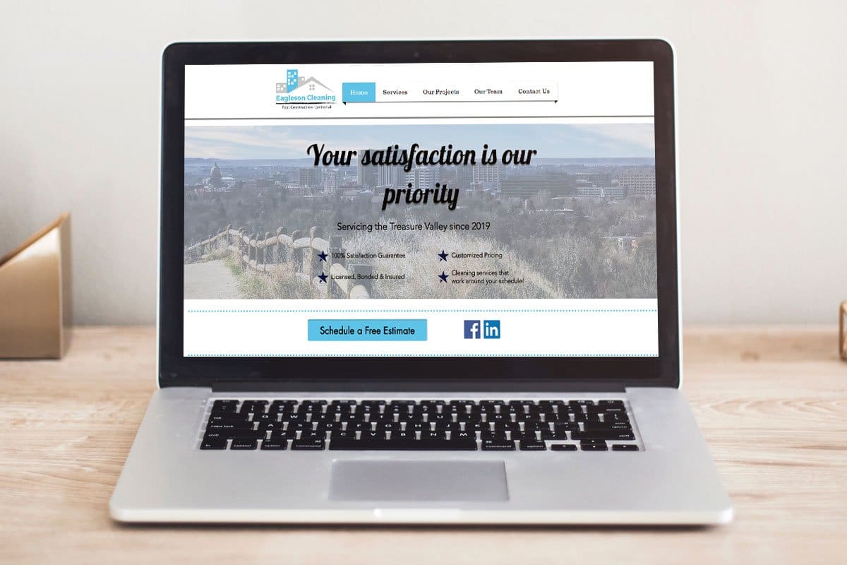 Cleaning Business Website 7-Step Guide 4 Looking at Eagleson Cleaning’s homepage on a laptop to get about page ideas for your own website