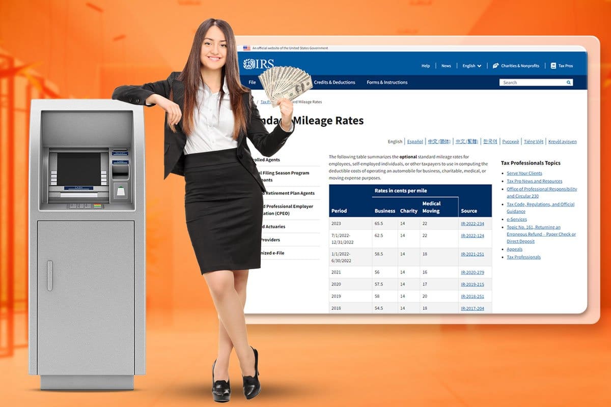 How to Start a $15M/Year ATM Business 2 Best practices include separate personal accounts and track mileage (concept illustrated by ATM owner in front of IRS mileage rates page)