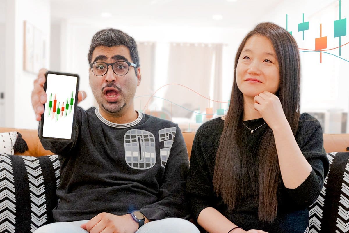 Sid and Eva managing investments from a mobile phone