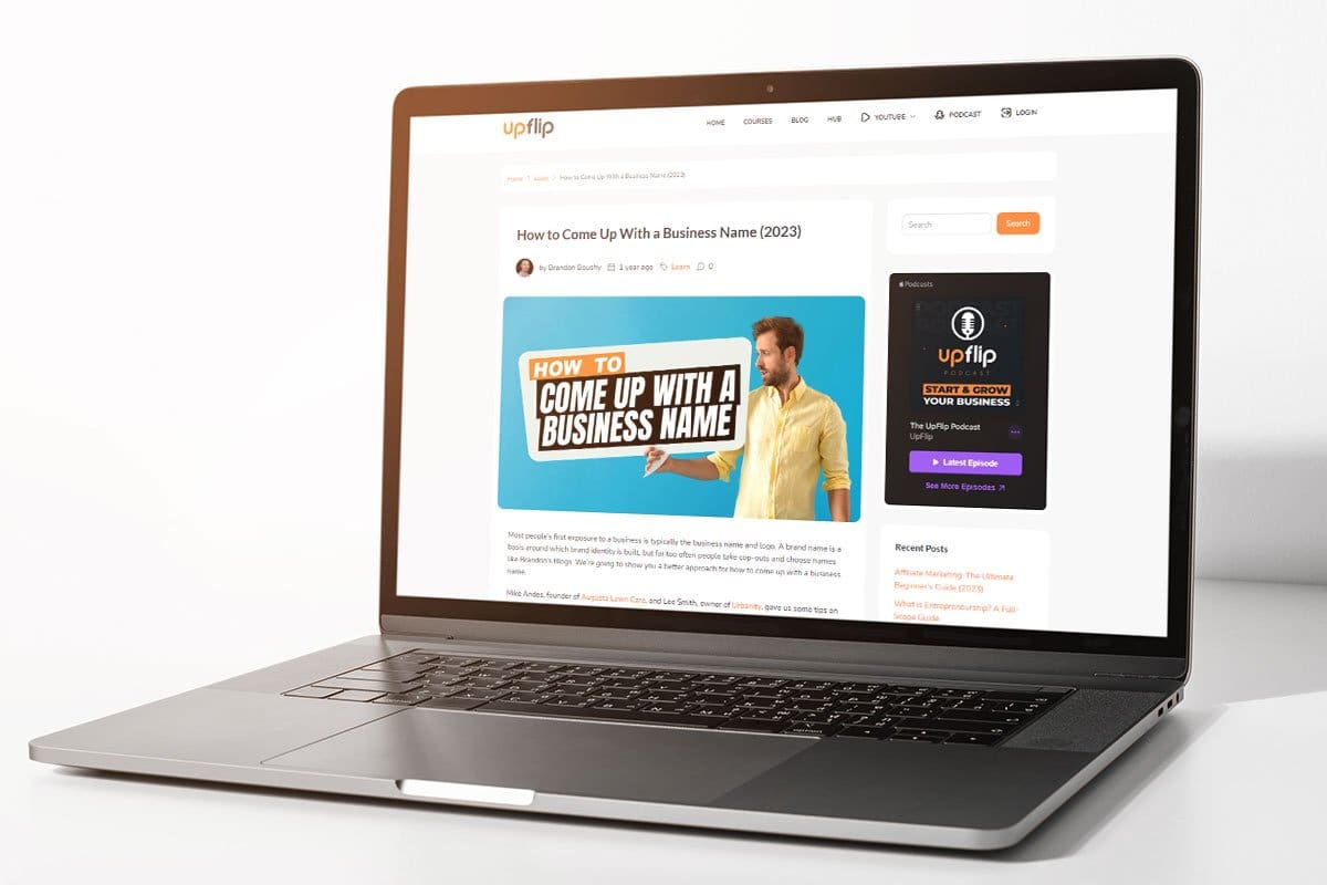 How to Start a $15M/Year ATM Business 4 UpFlip business name blog on a laptop