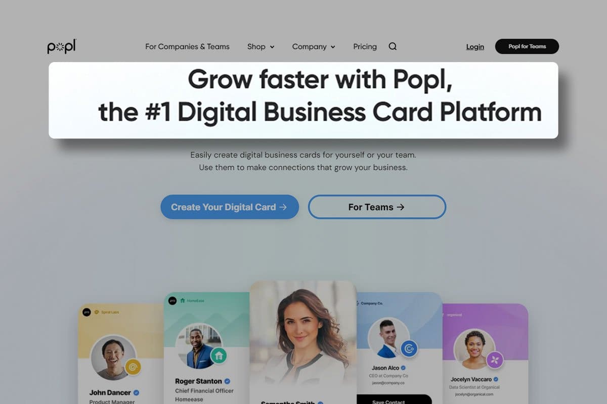 Popl homepage showing options to market company's services