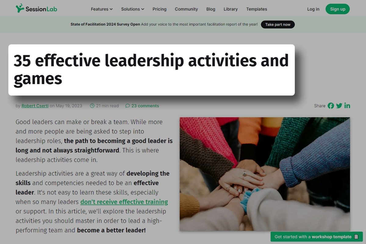 How to Become an Entrepreneur in 13 Steps 4 Screenshot of SessionLab article on effective leadership activities and games