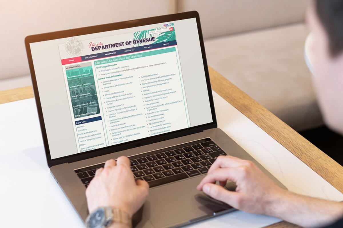 19 Best Businesses to Start in Florida 13 Business owner looking at the Florida Department of Revenue Information for Businesses and Employers webpage on a laptop